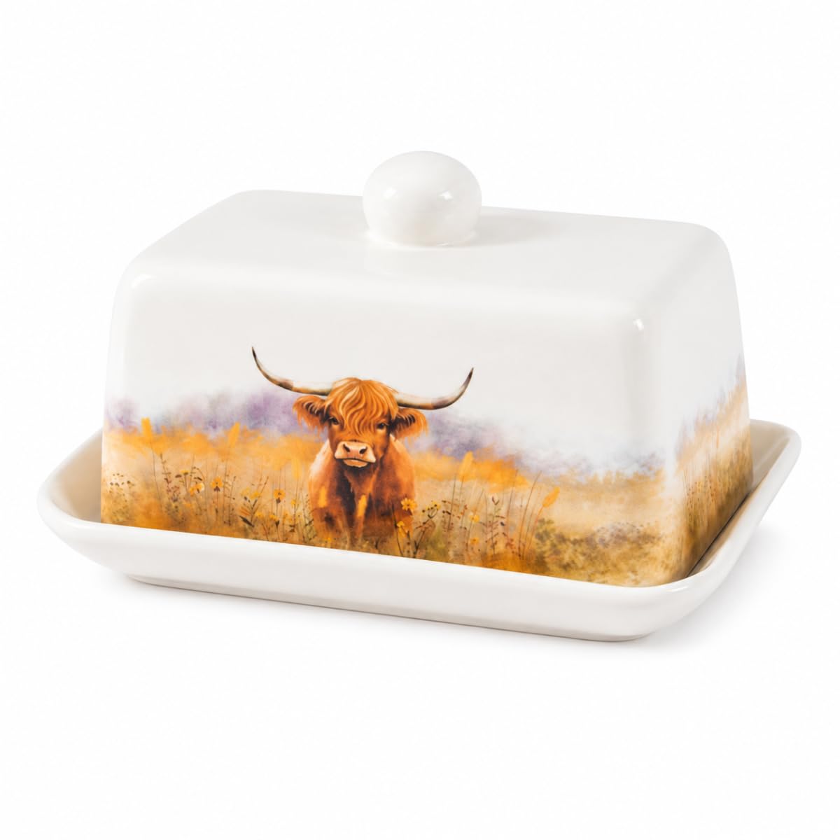 YöL Highland Cow Butter Dish Dolomite Lidded Margerine Holder Kitchen Table