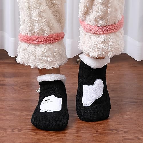 Image of ZYZX Cute Cat Slipper Socks for Women with Grips,Fuzzy Socks Indoor