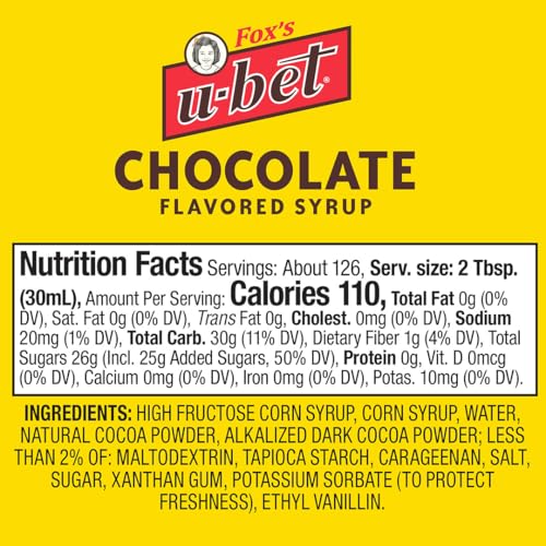 Image of FOX'S U-BET Syrup Bottle, Kosher Certified, Brooklyn Original, Fat Free (Chocolate, 128 Fl Oz)