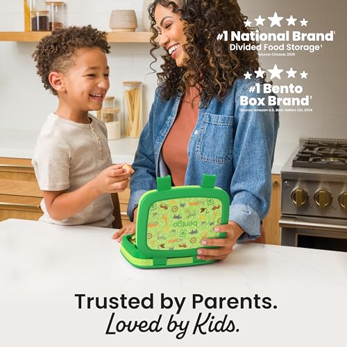 Image of Bentgo Kids Prints Leak-Proof, 5-Compartment Bento-Style Kids Lunch Box - Ideal Portion Sizes for Ages 3-7, Durable, Drop-Proof, Dishwasher Safe, & PFAS & BPA-Free Materials (Safari)