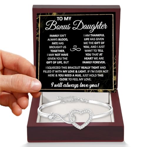 To My Bonus Daughter Bracelet, Stepdaughter Gifts From Stepmom Stepdad, Bonus Daughter Infinity Bracelet Jewelry With Message Card And Box, Christmas Valentine Birthday Gifts For Stepdaughter4