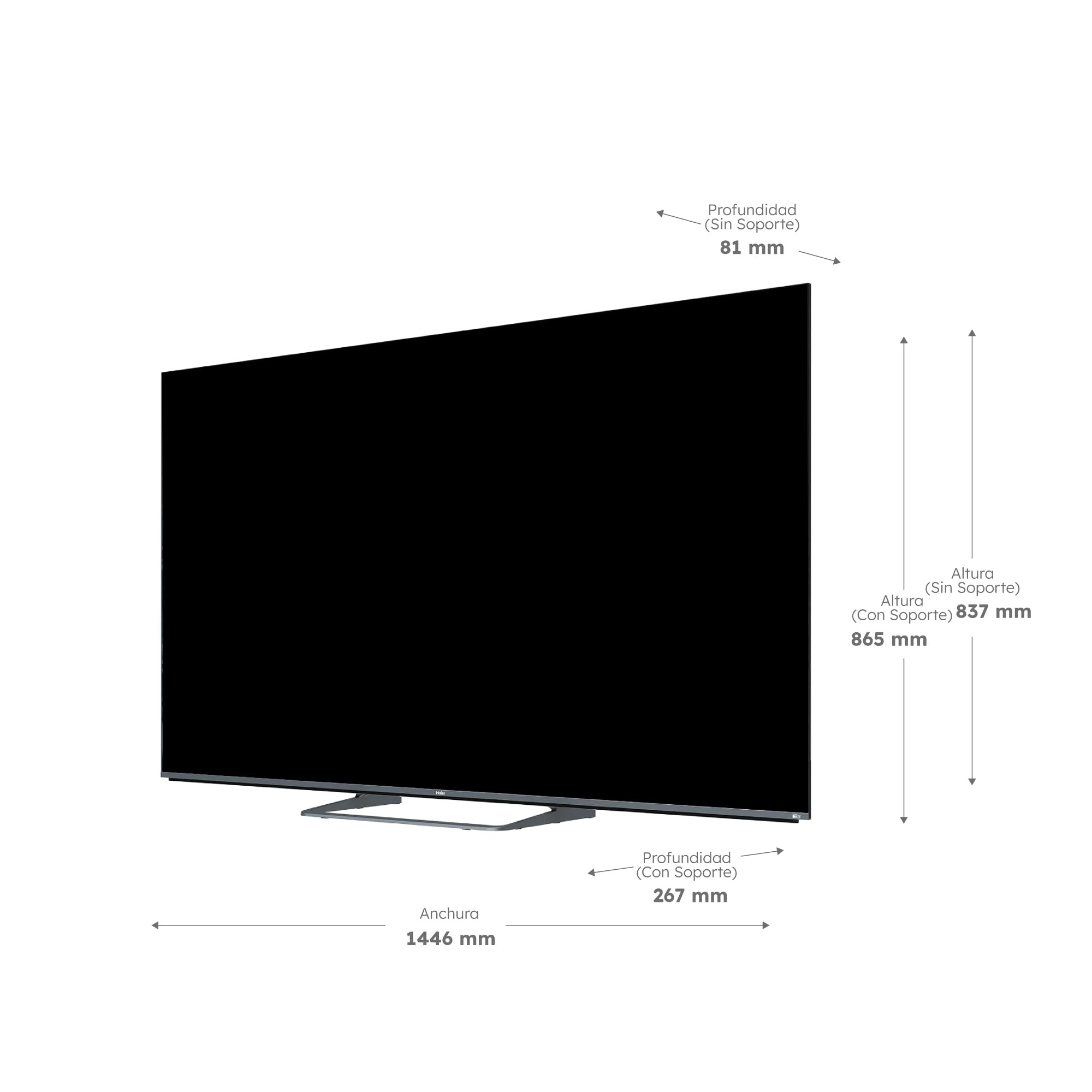 Haier MiniLED 4K UHD H65M80FUX - 65", Smart TV, Google TV, Dolby Atmos y Dolby Vision, HDR 10, Google Assistant, Procesador Quad Core, Bluetooth 5.2, DBX TV, HDMI 2.1 x 4, 2+32 GB, Sin Marcos, 2025
