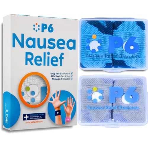 Image of P6 Motion Sickness Bands for Adults Wristbands for Anti Nausea Sea Cruise Travel Car Pregnancy Morning Sickness All-Natural Non Drowsy Relief Acupressure Treatment (2 Pack, Grey - Blue)