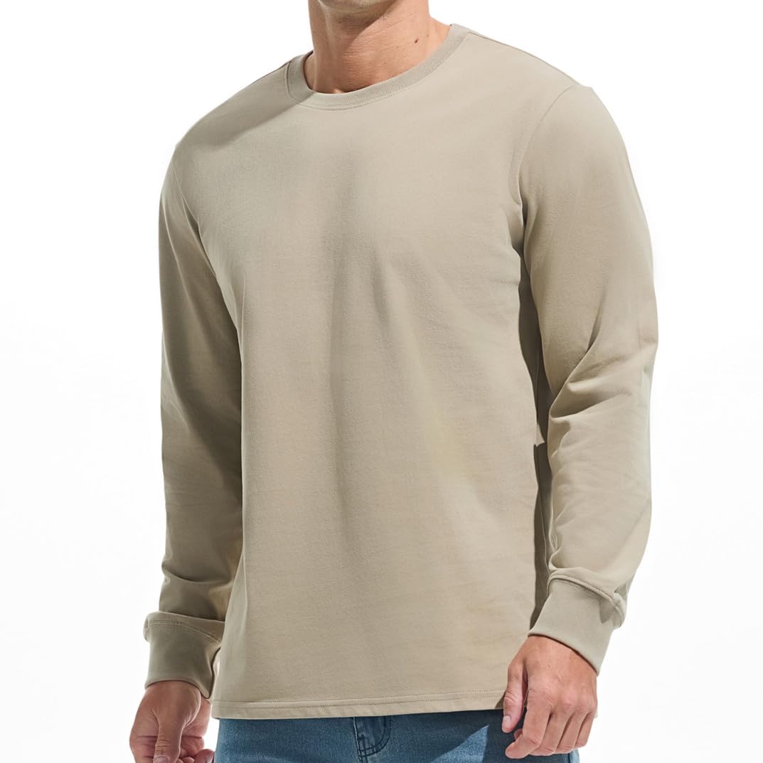VEIISAR Herren Dickes Rundhals Langarm T-Shirt - Herren 100% Baumwolle Heavy Duty Pre Shrink T Shirt