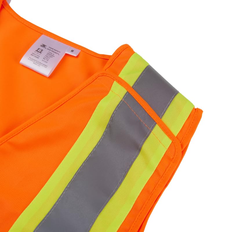 3C Products SV7200, ANSI/ISEA Class 2, 5-Point Break-Away Safety vest, Reflective w/Yellow Binding, Velcro, Pockets,Orange,S