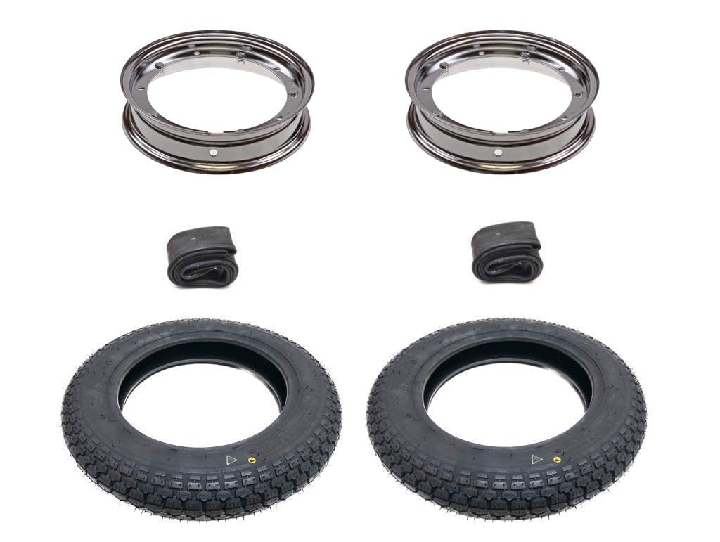Reifen 3.50-10 Felgen Chrom Schläuche Radsatz passend für Vespa PK PX Sprint XL 80-150, LML, Motovespa – Komplettradsatz