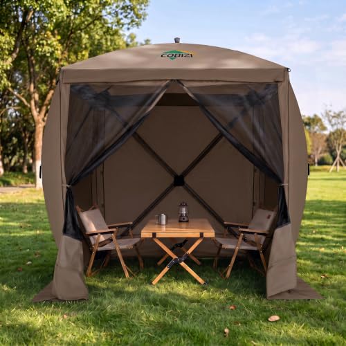 Image of COBIZI 6x6 FT Pop up Gazebo, Popup Canopy Tent, Screened in Gazebos with sidewalls, Waterproof Portable Outdoor Small Screen Tents Sun Shelter,carpas para Patio for Camping, Garden and Backyard,Brown