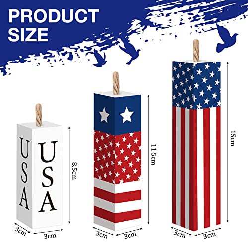 Image of Amyhill 3 Pcs 4th of July Decorations Set Wooden Patriotic Table Centerpieces Independence Day Wood Firework Fourth of July Table Signs for 250th Anniversary Home Farmhouse Decor (Star)
