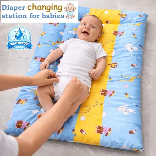 Image of Infantbond Fareto Waterproof Baby Diaper Changing Bed Cum Station | Reusable Cushioned bd for Newborns | Multipurpose | Soft, Leak-Proof Changing Bed(Pack of 2) (0-1 Year) (Blue&Purple)