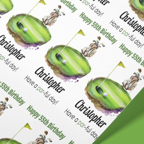 Gift Wrap 4 U Golf Gift Wrap | Personalised Golf Clubs Wrapping Paper | Rolls - 61cm Width | Golf Present Idea | Golf Birthday Wrapping paper | Golf Clubs and Green | (White, 1m)