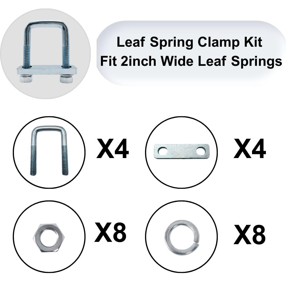 4 Pack Square U-Bolt for Trailer- Fits 2 Inch Wide Leaf Springs, Galvanized Steel Clamp Set, Secure Fit for Truck, Boat and Trailers