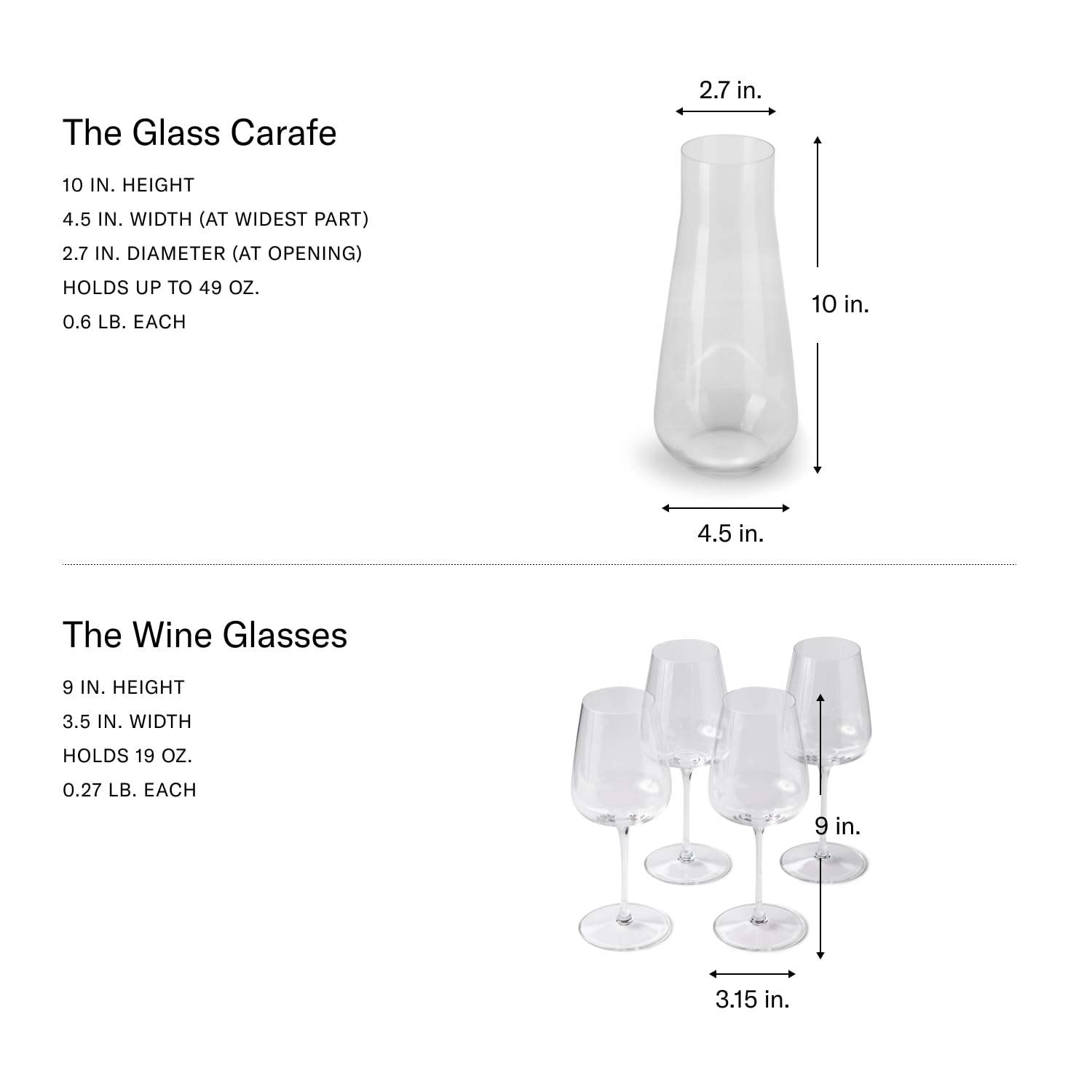 Fable Premium-Wein-Set – enthält 4 Kristall-Weingläser und 1 robuste Glaskaraffe – spülmaschinenfestes Kristallwaren-Set mit passender Karaffe, transparent