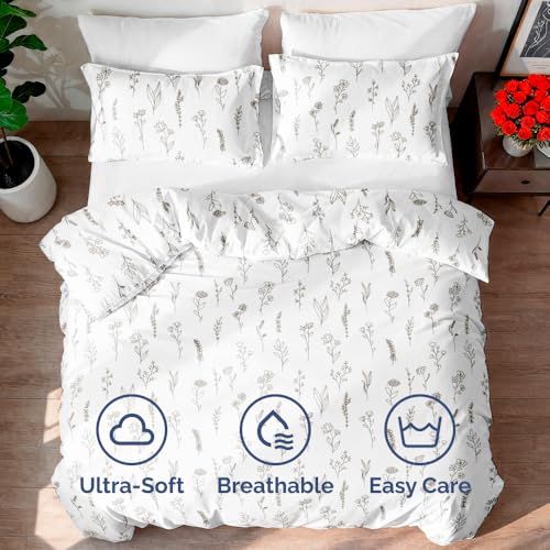 Image of Duvet Cover Twin /Twin XL Size - Printed Duvet Cover Set - 2 Piece - Plants | Soft Printed Duvet Cover 68 x 90 with 1 Pillow Sham, Comfy Printed Bedding Set, Hotel Luxury with Zipper Closures & Ties