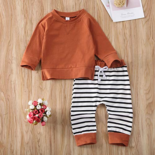 2Pcs Toddler Baby Boy Girl Long Sleeve T-shirt Tops+Striped Pants Leggings Fall Outfit Set Tracksuit2