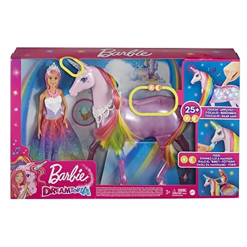 Barbie Dreamtopia Licorne Rose Lumières Magiques crinière Arc-en-Ciel, Sons et lumières et poupée Royal, Emballage fermé, Jouet pour Enfant, GWM78 – Image 7
