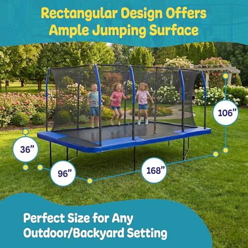 Image of Upper Bounce Rectangle Trampoline Set with Top-Ring Enclosure Net, Outdoor Backyard Recreational, Gymnastics Activity for Kids and Adults, High Weight Capacity 500 lbs