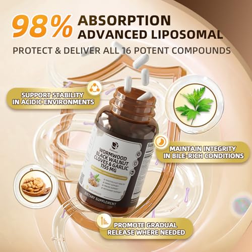 Image of Lukaree 16-in-1 Wormwood Black Walnut Clove Cleanse for Humans - Natural Gut Detox & Digestive Health with Pumpkin Seeds Garlic Oregano Turmeric, Liposomal Tech 98% Absorption, Vegan Capsules 1155mg
