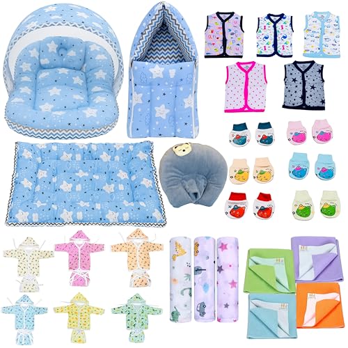 Image of Infantbond by fareto All Season use Baby Essentials Combo | Baby Products | Baby Gift Set | Baby Combo Set for New Born (0-6months)(Pack of 41)(Blue Cloud)