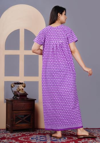 Image of DIAMO Pure Cotton Embroidery Nighty for Women, Night Gown for Woman, Cotton Nighty for Women, Maxi Night Gown Nighty with a Pocket and Adjustable Knot (Free Size)