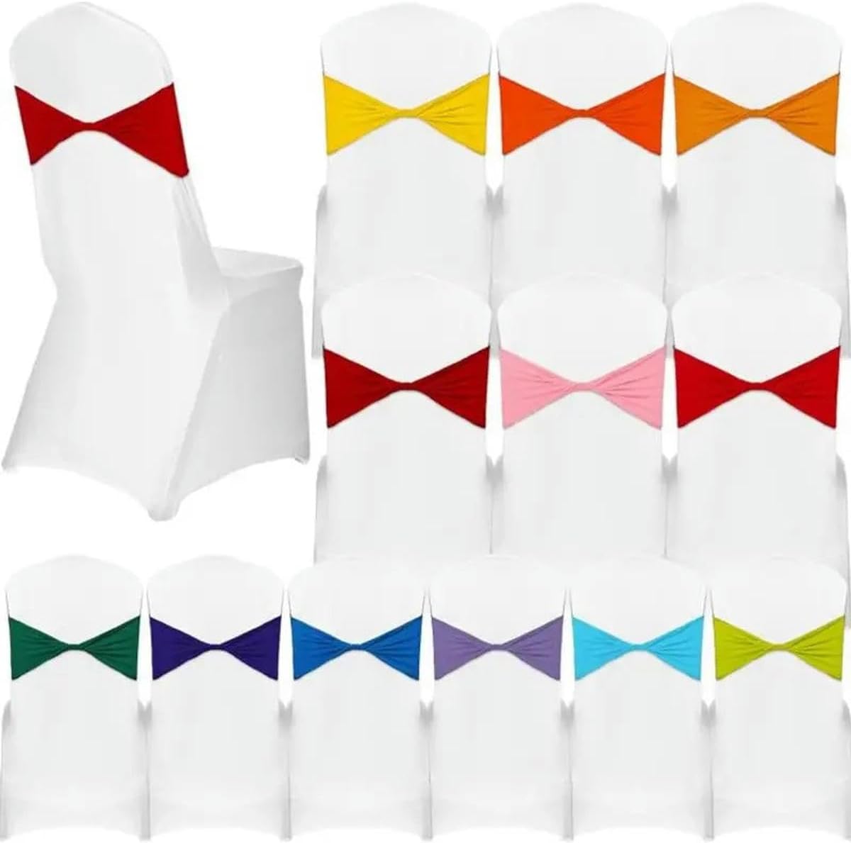 100/50/10pcs Spandex Stretch Chair Sashes Bows Elastic Cover Bands Ties Without Buckle for Reception Banquet Event-Style 1-10 Pcs (Style 19 50pcs)