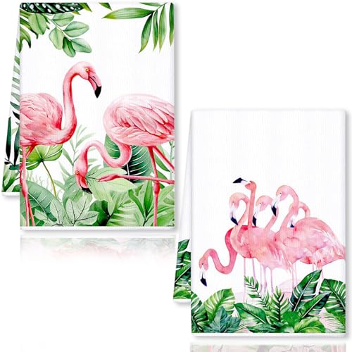 YEAMLTE Paños de Cocina, Juego de 2 Toallas de Cocina de Flamencos, 40 × 60 cm Toallas de Cocina de Verano, Paño de Secado de Cocina para Cocina, Baño, Hogar, Decoración (B)