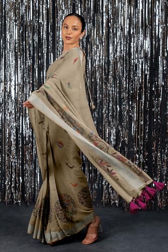 Image of MIRCHI FASHION Saree for Woman Cotton Blend Printed | Traditional Ethnic Sari for Ceremonial Use and Farewell with Blouse Piece