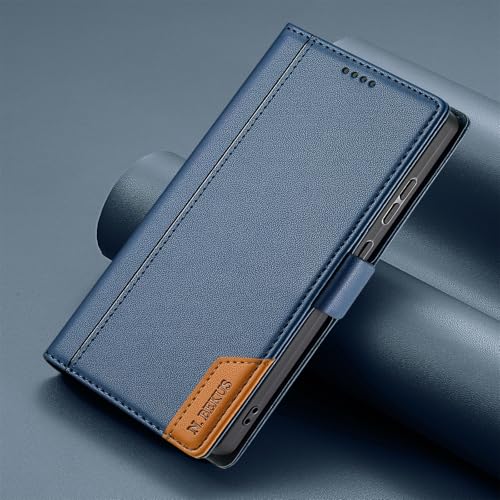Étui iPhone 13 Pro Max bleu portefeuille en cuir avec fente carte