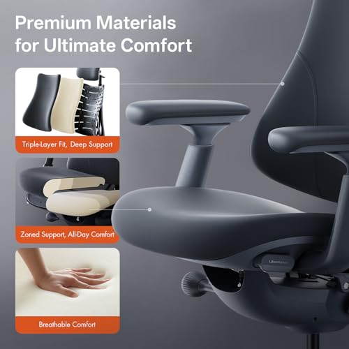 LiberNovo Dynamic Ergonomic Office Chair - Comfy Adjustable Desk Chair with Adaptive Lumbar Support, 160° Recline & Built-in Spine Stretch for Back Comfort, Home Office Long Hours Use, Black+48cm - Image 7