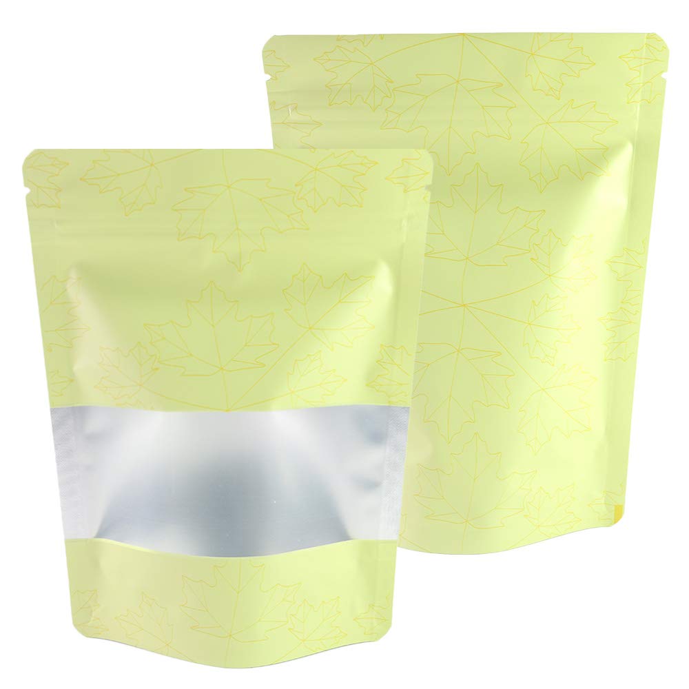 100 Pcs Frosted Window & Matte Colored Aluminum Zipper Seal Pouch Packaging Bags Stand Up Bottom Gusset Food Packaging Bags, Pet Treats (Yellow, 5.12