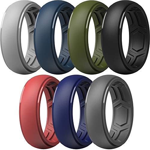 ThunderFit Silicone Rings for Men - 7 Rings Breathable Edition Step Edge Rubber Engagement Bands - 8.4mm Width (6.5 - 7 (17.3mm))