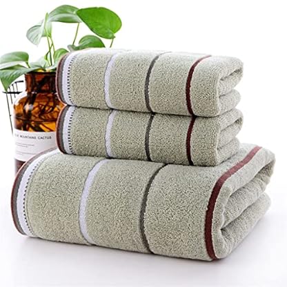 P9IDEDFH Gestreiftes Handtuch-Set aus Baumwolle, 3 Segmente, saugfähig, Baumwolle, Badezimmerzubehör (Farbe: Weiß, Größe (Grün)