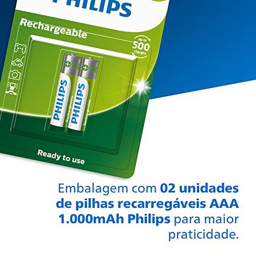 Pilha Philips recarregável AAA 1.2V 1.000mAh com 2 unidades R03B2RTU10/59