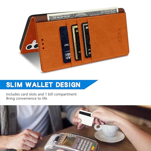 Image of ZZXX for Samsung Galaxy S25 Wallet Case with [RFID Blocking] Card Slot Kickstand Magnetic Closure Leather Flip Fold Protective Phone Case for Samsung Galaxy S25 5G Case Wallet(Brown-6.2 inch)