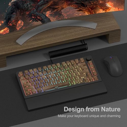 Image of dagaladoo Brown Keyboard keycaps,Double Shot PBT keycaps | Shine Through Keycaps dye-sub,Side Print,Cherry Profile keycaps for Mechanical Keyboard,Walnut Textures