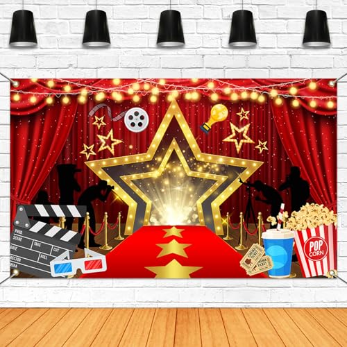 Mocsicka Moive Night Banner Party Decorations Movie Birthday Party Backdrop Red Carpet Event Awards Night Ceremony Photography Background (Red, 70.8 x 43.3 Inch)