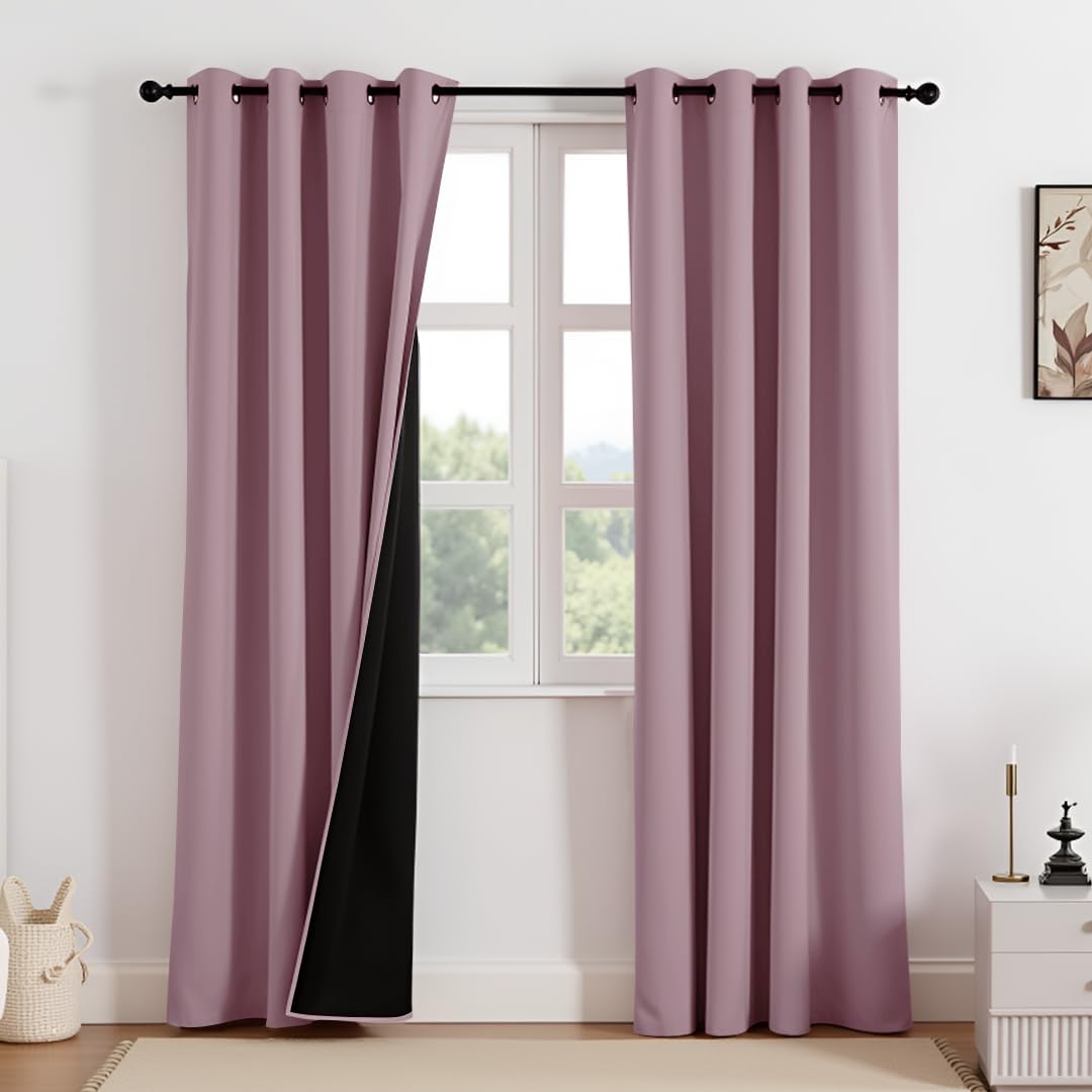 HOMEMONDE 100% True Blackout Curtains for Window 6 Feet - Room Privacy Room Darkening Curtain with Eyelets, Black Blacking & Noise Reducing 1 Piece - (72 Inch, Lavender)