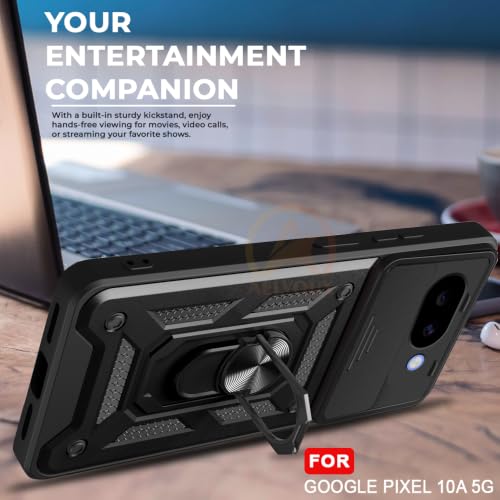 Image of Armor Bumper Back Cover Case for Google Pixel 10A 5G Rotating Camera Cover, Ring Holder & Kickstand | Heavy Duty & 360 Degree Protection Back Cover for Google Pixel 10A 5G (Black)
