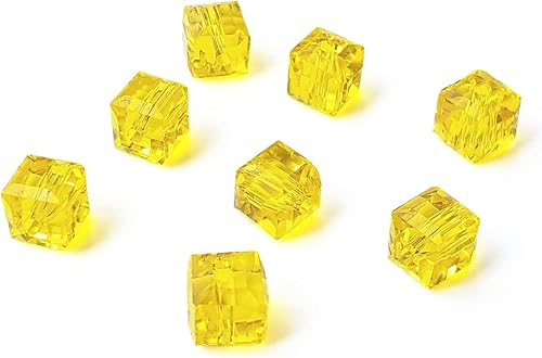 Chengmu - Cuentas de vidrio amarillo cubo de 0.315 in para fabricación de joyas, 180 unids cuadrados facetados Crytal Spacer Beads Surtidos