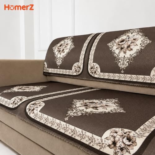 Image of Homerz Premium Waterproof Jasmine Joe Sofa Seat Cover - Floral Printed Sofa Protector | Non-Slip, Washable & Durable Sofa Protector (Coffee, 6 (3+2+1) Seater with Back)