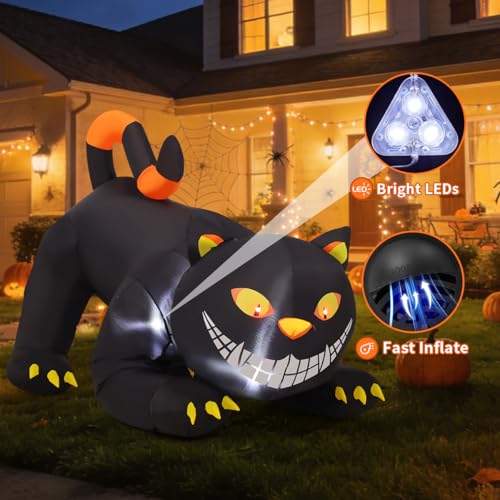 Image of GOOSH 6 FT Halloween Inflatables Outdoor Black Cat with Shakable Head, Blow Up Yard Decoration with LED Lights Built-in for Holiday /Party /Yard /Garden