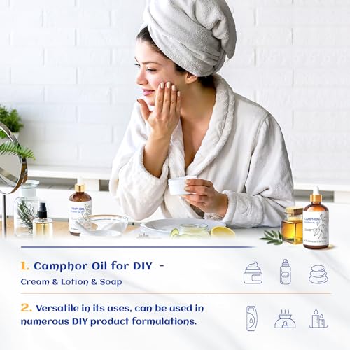 Image of HIQILI 100ML Camphor Essential Oil Pure, 100% Undiluted for Skin, Diffuser, Aromatherapy - 3.38 Fl Oz
