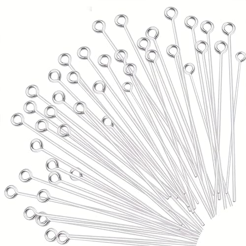 Image of INDIKONB Jewellery Making Eye Pins | Brass Metal Straight Eye Pin Hooks for Earrings, Necklaces, Anklets | Small Screw Eye Pins Combo for Jewellery Making Material & DIY Crafts (Silver 200P)