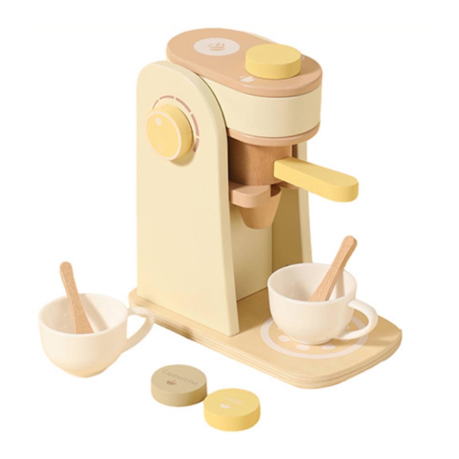 Harilla Cucina Giocattolo da Tavolo Gioco di Ruolo Utensili Piatti Tazze Pezzi Cibo Finto Fantasia per Gioco Creativo Feste in Casa Asilo Regali , Macchina Da Caffè Giallo Crema