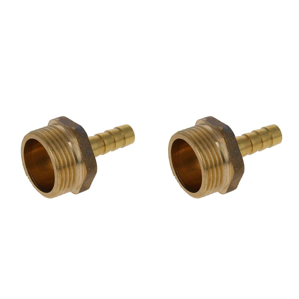 MroMax Brass Barb Hose Fitting Connector Adapter 8mm Barbed x 3/4 PT Male Pipe Brass Tone 2pcs
