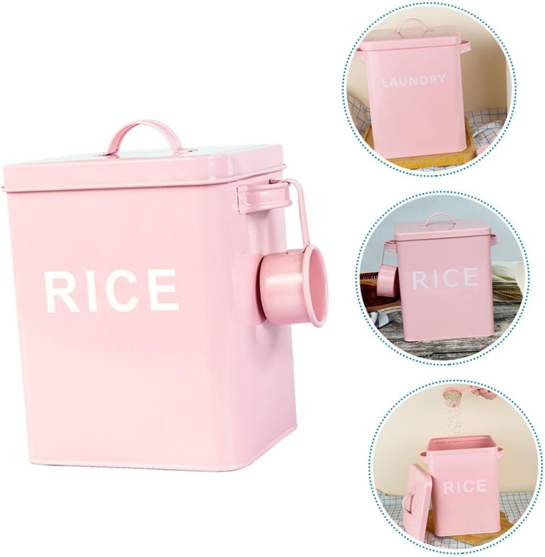 Amosfun Pet Food Barrel with Lid and Measuring Cup, Airtight Steel Dog and Cat Food Storage Container, Moisture-proof Rice Bin for Household Pantry Use, Pink