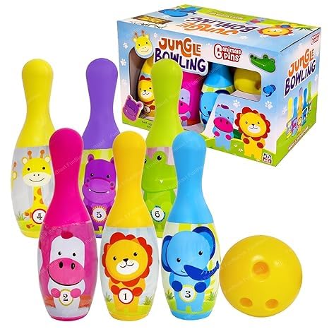 TOYXIITY MALL Bowling Set for Kids – Toys for Kids, Jungle Animal Theme Bowling Play Set with 6 Pins, Fun Activities Game for Kids, Indoor & Outdoor Sports Games Assured Gift Inside