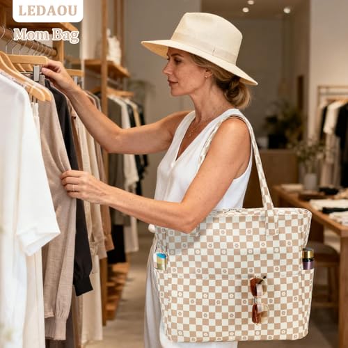 Image of LEDAOU Large Beach Bag Women Waterproof Sandproof Zipper Beach Tote Pool Bag for Swim Gym Grocery Travel with Wet Pocket
