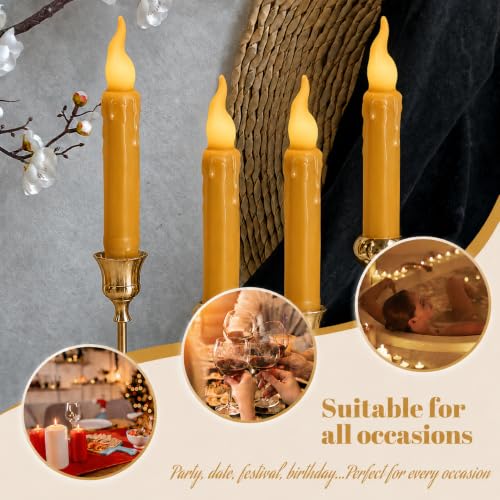 Image of Mustard Yellow Flameless Short Taper Candles, Real Wax Hand Dipped LED Battery Operated with Remote, Flickering Flame Lights for Party Home Decor, 6.7 Inch Primitive Flameless Candles, 2PCS