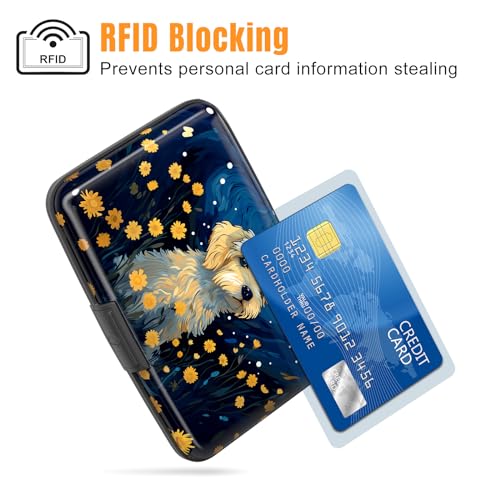 Image of Rimilak Aluminuml Credit Card Holder, Mini Credit Card Wallet RFID Blocking Slim Metal Hard Case for Women Men, Cute Dog