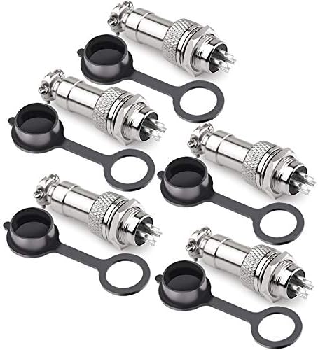GX12 4 Pins Panel Metal Mount Circular Metal Aviation Connector Adapter Male Female Plug Socket with Waterproof Cap (5 Pcs)